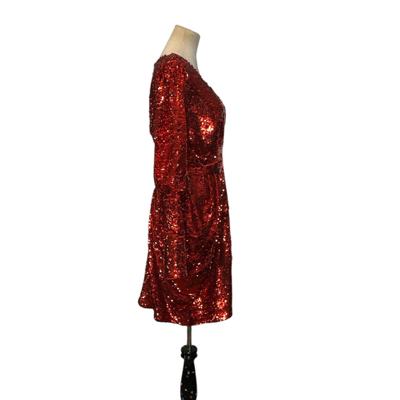 Gabrielle Union red sequins long sleeves deep v neck party dress size medium - Picture 7 of 16